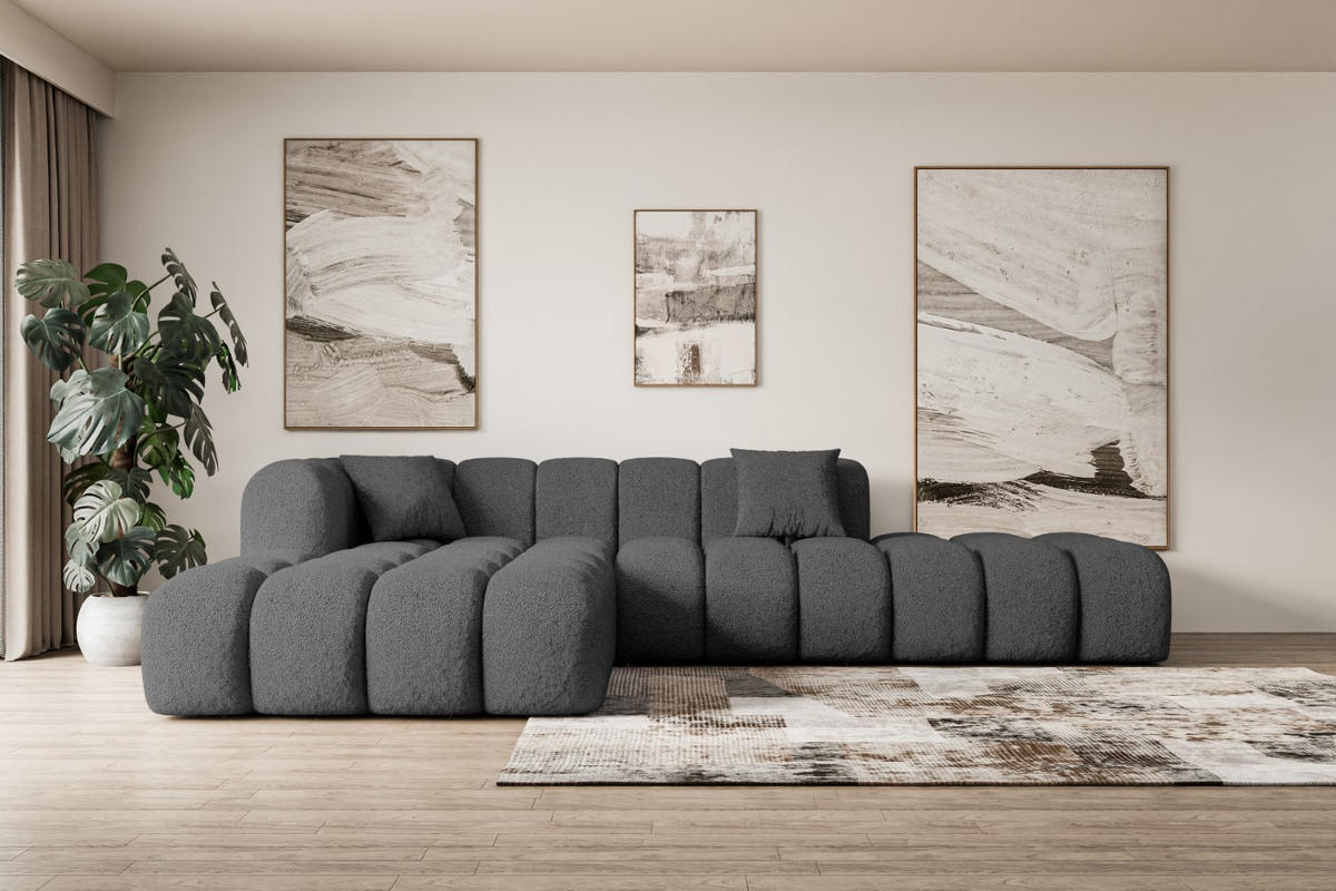 ECKSOFA Ottomane Links OLEA-L2 - 289x176x71 cm Grau Bouclé - Schwarz/Grau, Holzwerkstoff/Kunststoff (190/309cm) - ALTDECOR