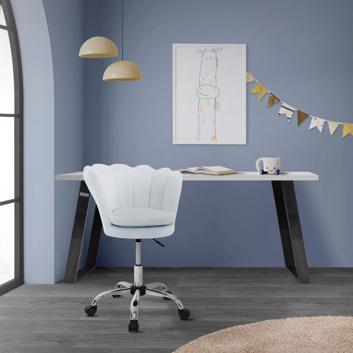 KANCELÁŘSKÁ ŽIDLE Samet Světle modrá - modrá, kov (55/85/60cm) - ML-DESIGN