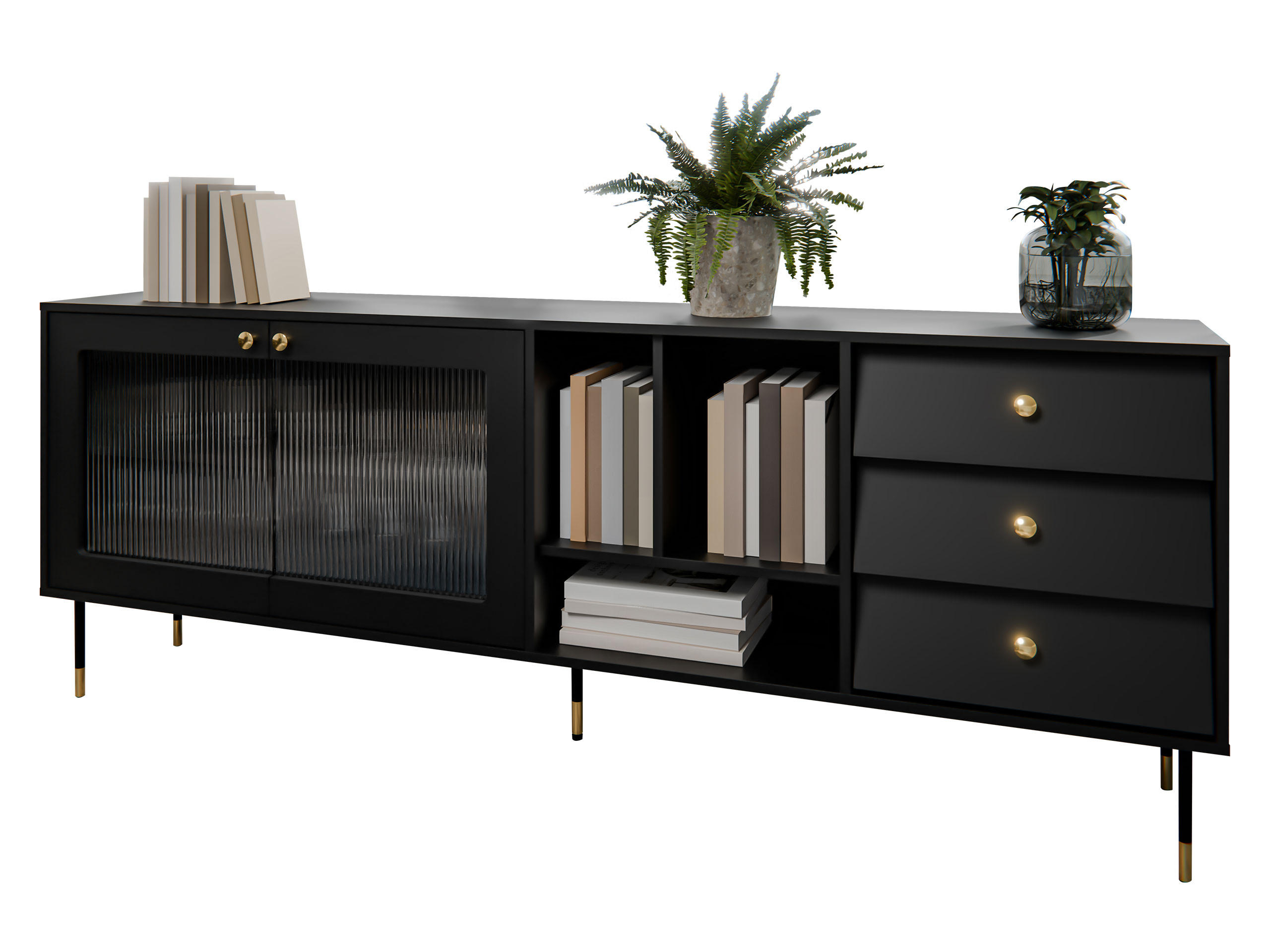 SIDEBOARD Valerio 200 - Goldfarben/Schwarz, Holzwerkstoff/Kunststoff (200/75/39cm) - MIRJAN24