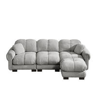 ECKSOFA 260/149/90 cm Hellgrau Cord mit mobiler Ottomane und 2 kleinen Dekokissen - Hellgrau, Textil (260/149cm) - Oxeza