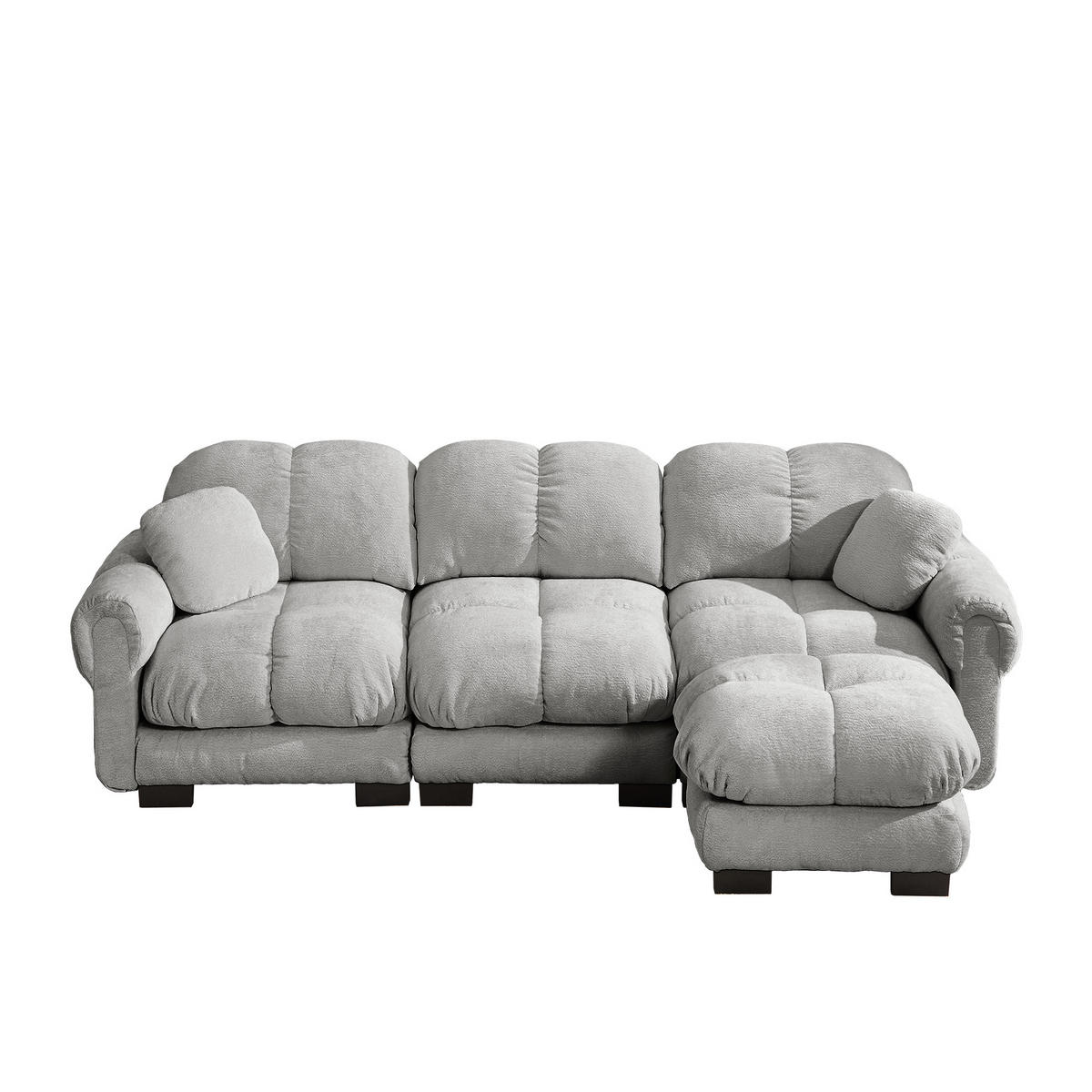 ECKSOFA DE-34384 L-Form mit Ottoman und Steppdesign Hellgrau - Hellgrau, Textil (149/260cm) - ComfortXL