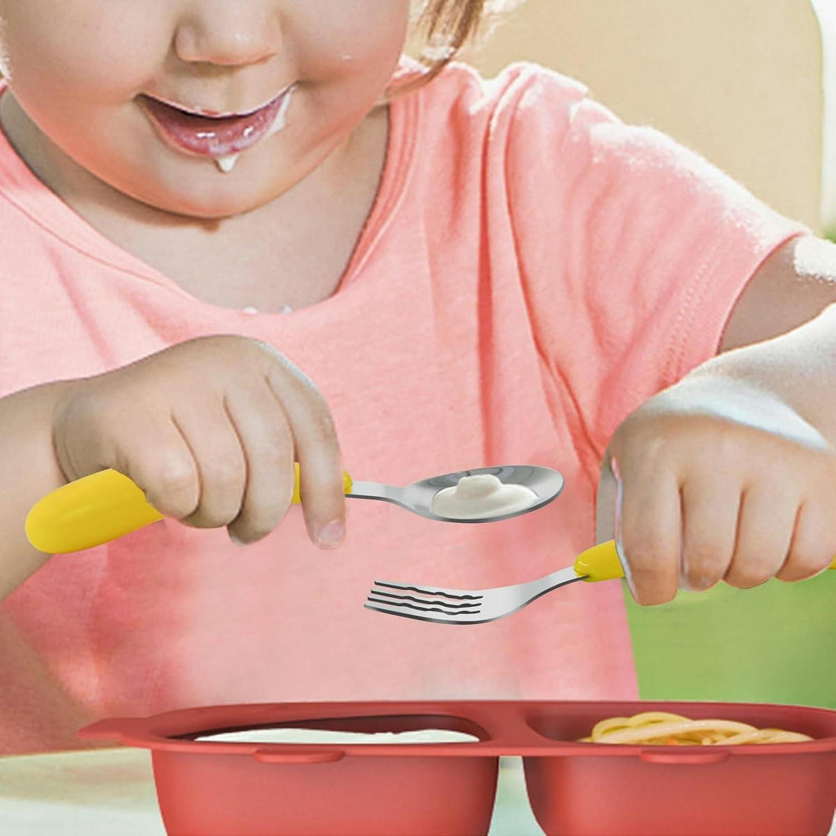 KINDERBESTECK Set 2-teilig mit Reiseetui Edelstahl Gelb - Gelb, Metall