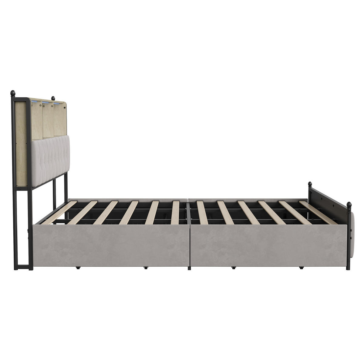 POLSTERBETT 180/200 hydraulisch mit Stauraum, LED und USB-Kopfteil - Beige, Holz/Metall (180/200cm) - Joyfair