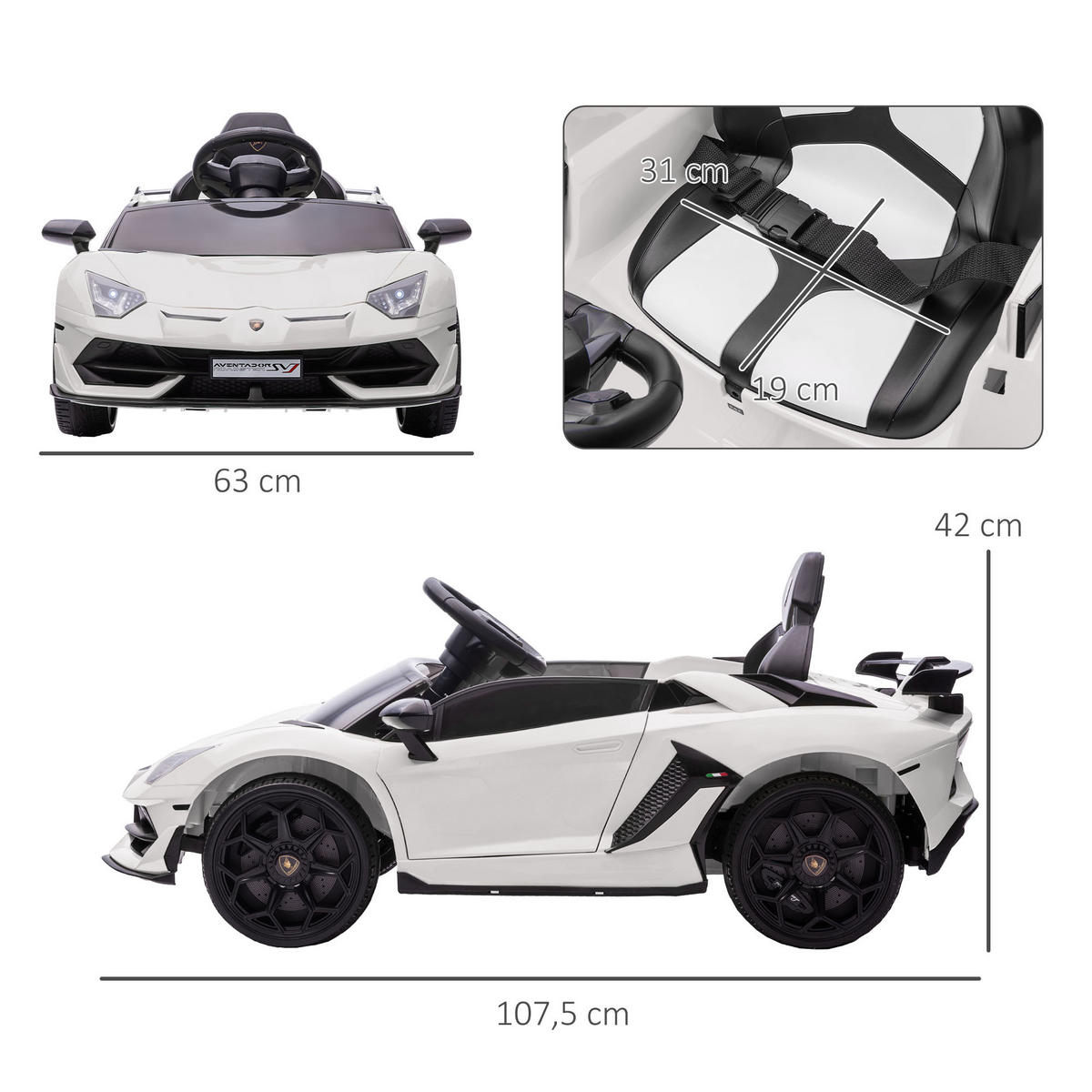KINDER ELEKTROAUTO, Rot/Weiß, Kunststoff+ Metall - Weiß, Metall (107.5/63/42cm) - HOMCOM