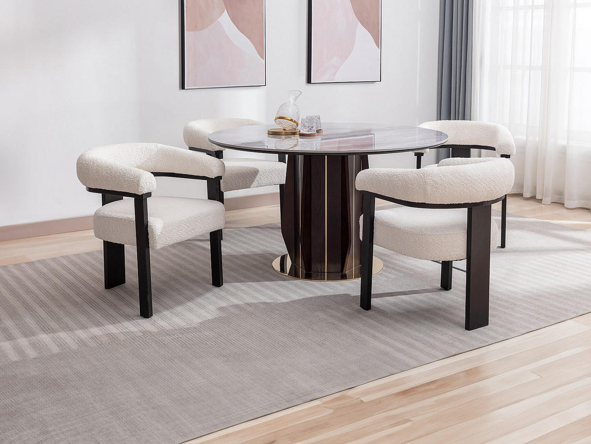 STUHL mit Armlehnen - Bouclé-Stoff & Kautschukholz - Weiß & Schwarz - LIVELIA - Weiß, Textil (60/78/64cm) - Pascal Morabito