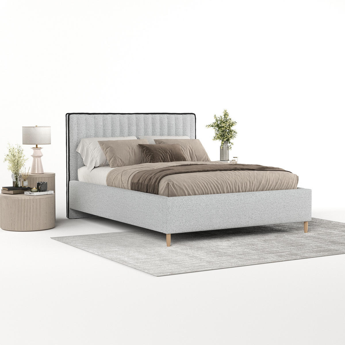 POLSTERBETT Aria 160/200 cm Hellgrau im Riva Stoff - Hellgrau/Naturfarben, Holz/Holzwerkstoff (160/200cm) - AltaBeds
