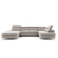 ECKSOFA U-Form PRIAM U Rechts mit Schlaffunktion 126x270 Velours Cream - Creme/Schwarz, Holz/Textil (350/91/203cm) - Muffo