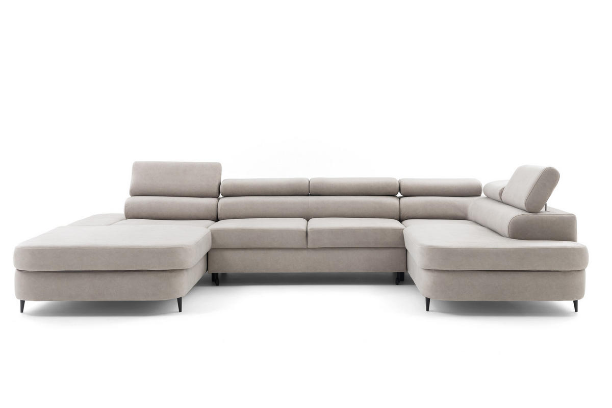 ECKSOFA U-Form PRIAM U Rechts mit Schlaffunktion 126x270 Velours Cream - Creme/Schwarz, Holz/Textil (350/91/203cm) - Muffo