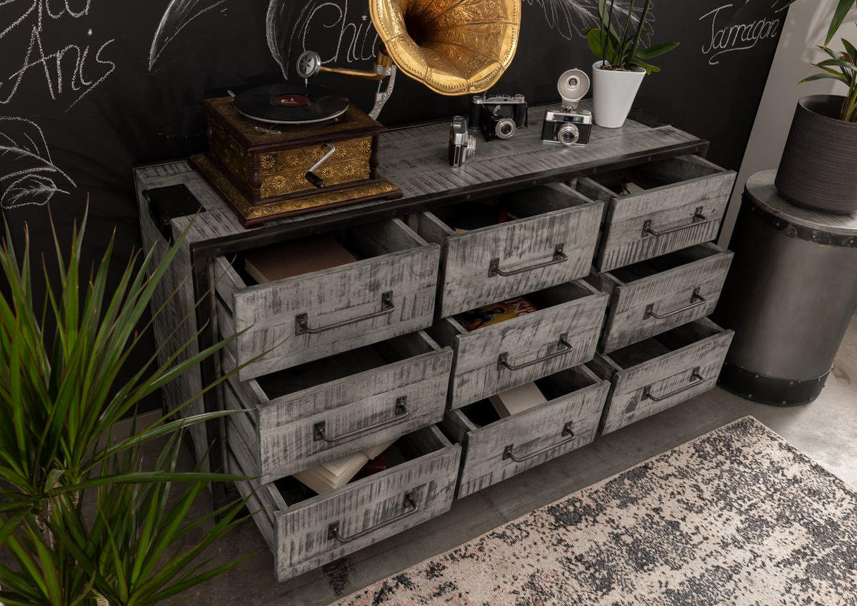 SIDEBOARD Mango 150x45x80 grau lackiert HEAVY INDUSTRY #118 - Grau, Metall (150/80/45cm) - Massivmoebel24