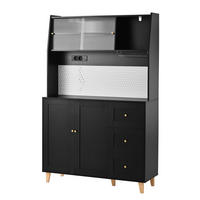 HOCHSCHRANK 120x40x184 cmSchwarz mit Fluted Glas & Ladestation - Schwarz, Holzwerkstoff (120/184/40cm) - Modfu