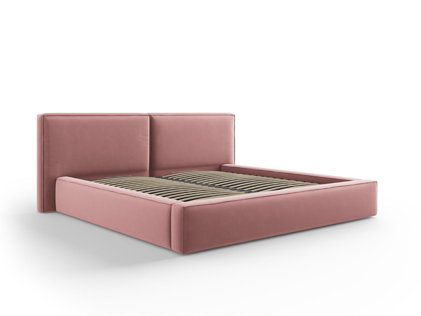 BETT mit Bettkasten und Kopfteil Jodie aus Samt rosa 200x200cm - Pink, Textil (200/200cm) - Micadoni
