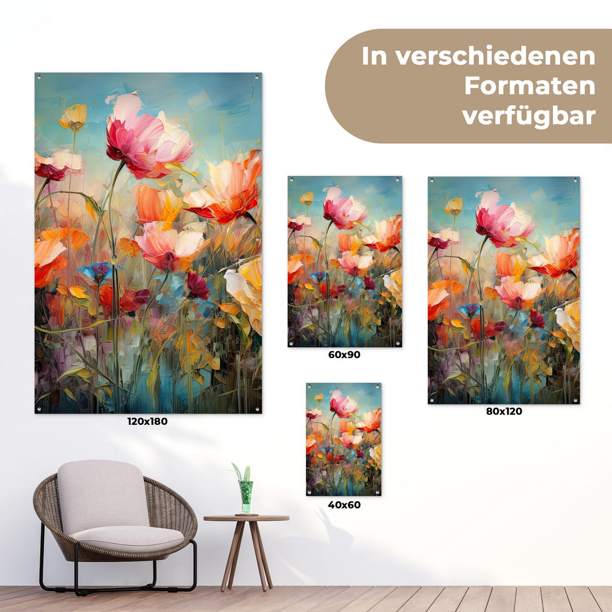 ZAHRADNÍ PLAKÁT Květiny - Akvarel - Umění - Botanické - Příroda 80x120 cm - pomerančová, plast (80/120/0.2cm) - OnlyWow
