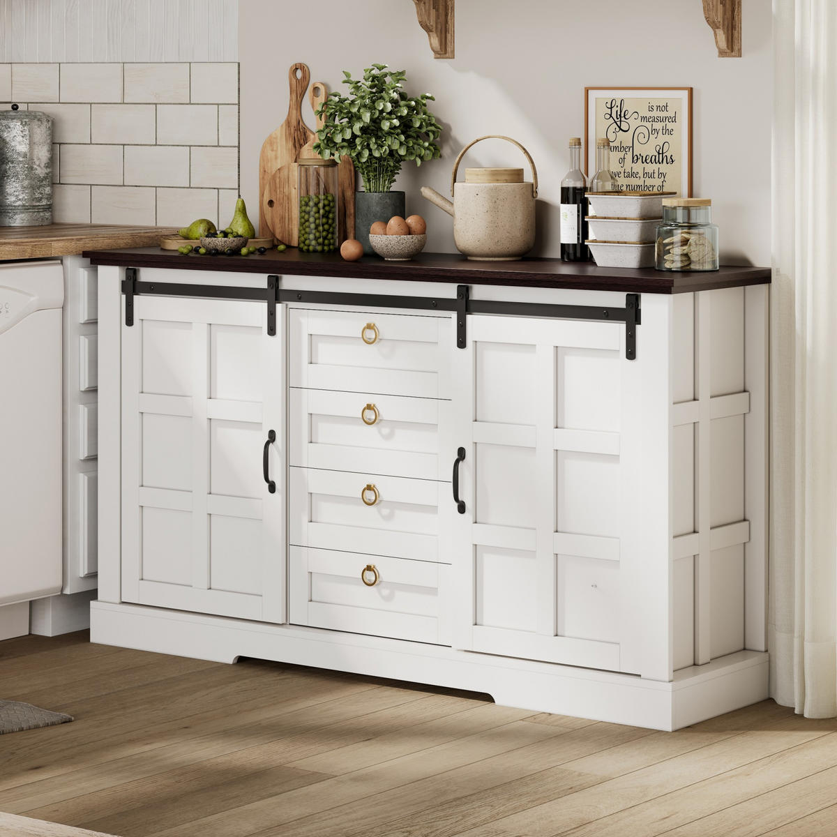 SIDEBOARD 150/40/85 cm Weiß aus MDF mit Schiebetüren - Weiß, Holzwerkstoff (150/85/40cm) - OKWISH
