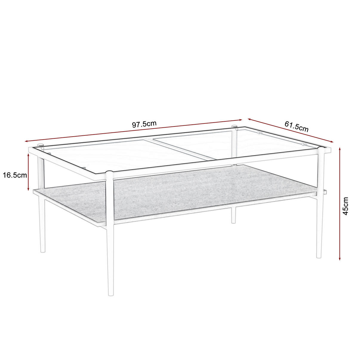 COUCHTISCH aus MDF und Glas in 97.5x61.5x45 cm Weiß mit Stauraum - Weiß, Glas (97.5/61.5/45cm) - Modfu