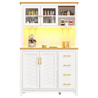 BUFFETSCHRANK landhausstil weiß 180 cm hoch mit app-led & gläserhalter - Weiß, Holzwerkstoff (105.5/180/40cm) - Urban Meuble