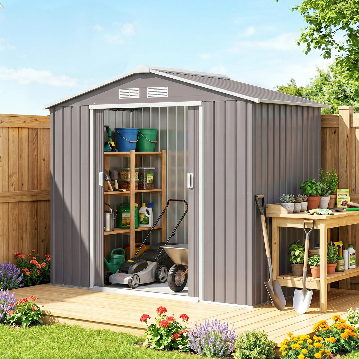 GARTENHAUS Grau 213.0/130.0/185.0cm - Grau, Metall (130/185/213cm)