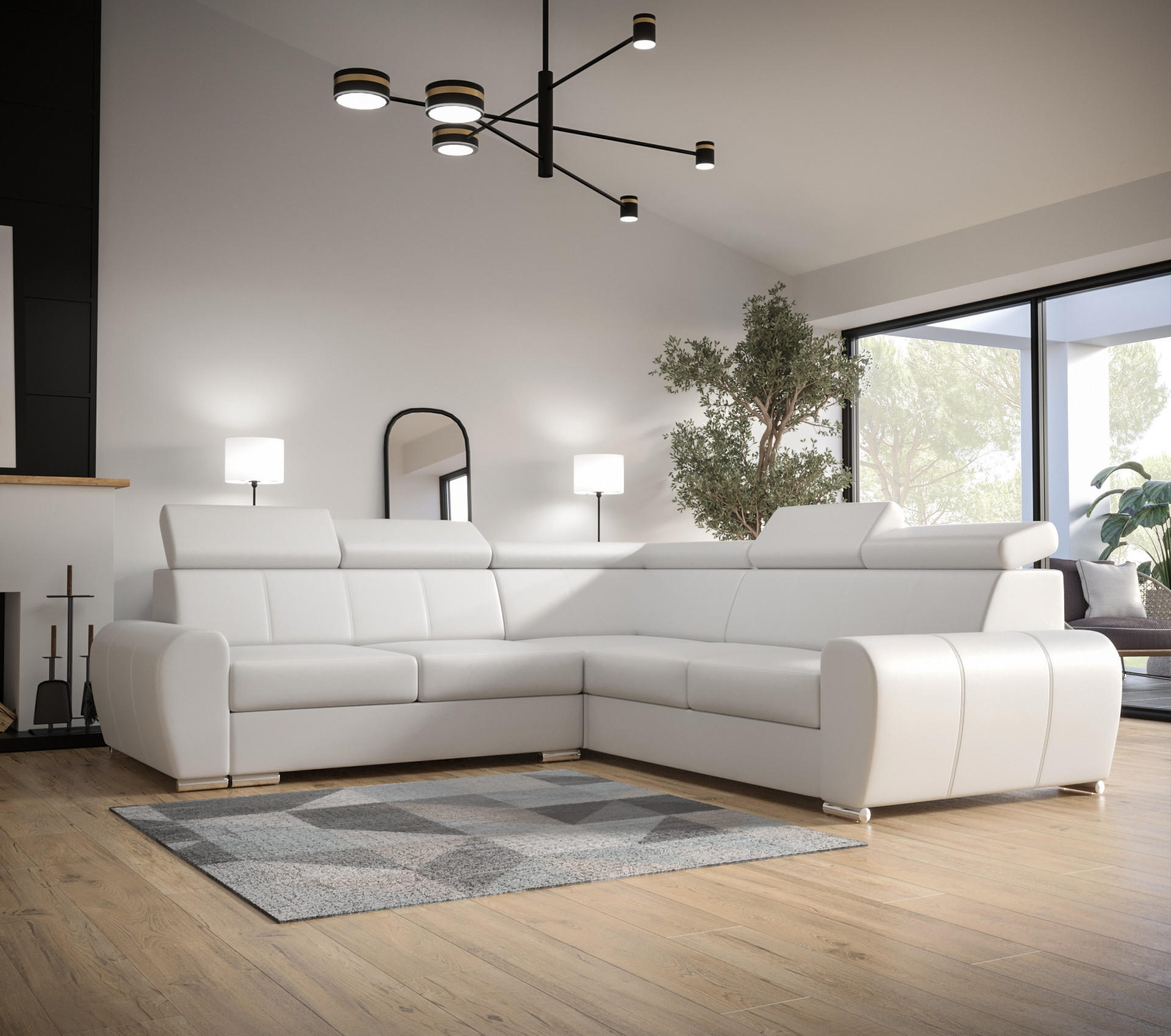ECKSOFA APOLLO,mit Schlaffunktion und Bettkasten, Farbe: Weiß, Kunstleder, Ottomane Rechts - Weiß, Textil (255/255cm) - O-Sofa