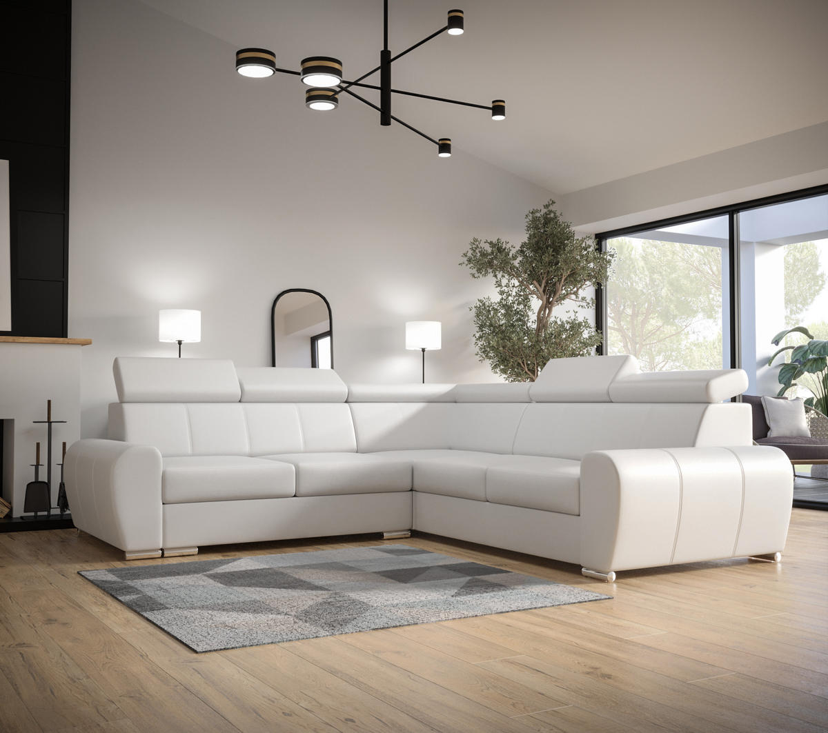 ECKSOFA APOLLO,mit Schlaffunktion und Bettkasten, Farbe: Weiß, Kunstleder, Ottomane Rechts - Weiß, Textil (255/255cm) - O-Sofa