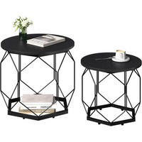 COUCHTISCH 2er Set, rund, Schwarze Holzoptik - Schwarz, Holzwerkstoff/Metall (50/50/45cm) - Woltu