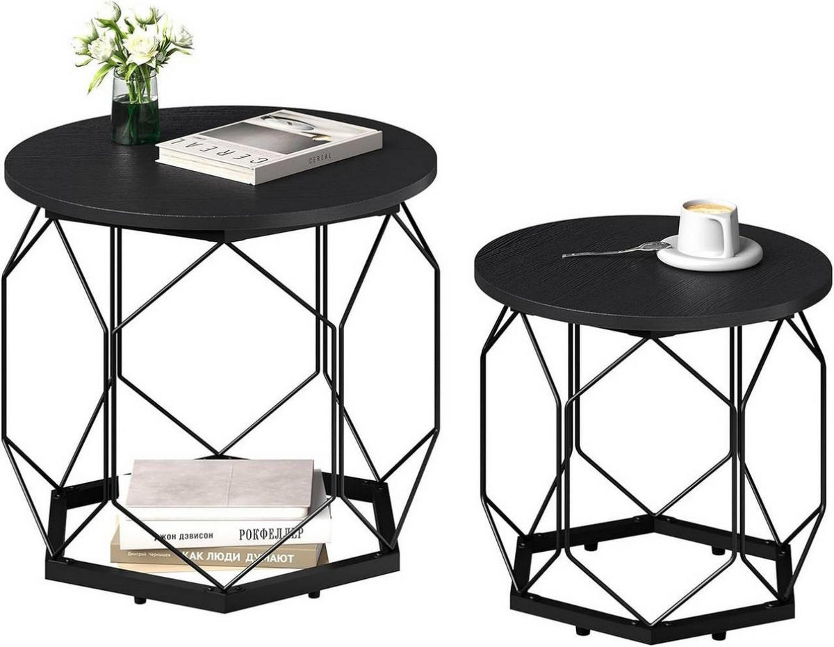 COUCHTISCH 2er Set, rund, Schwarze Holzoptik - Schwarz, Holzwerkstoff/Metall (50/50/45cm) - Woltu