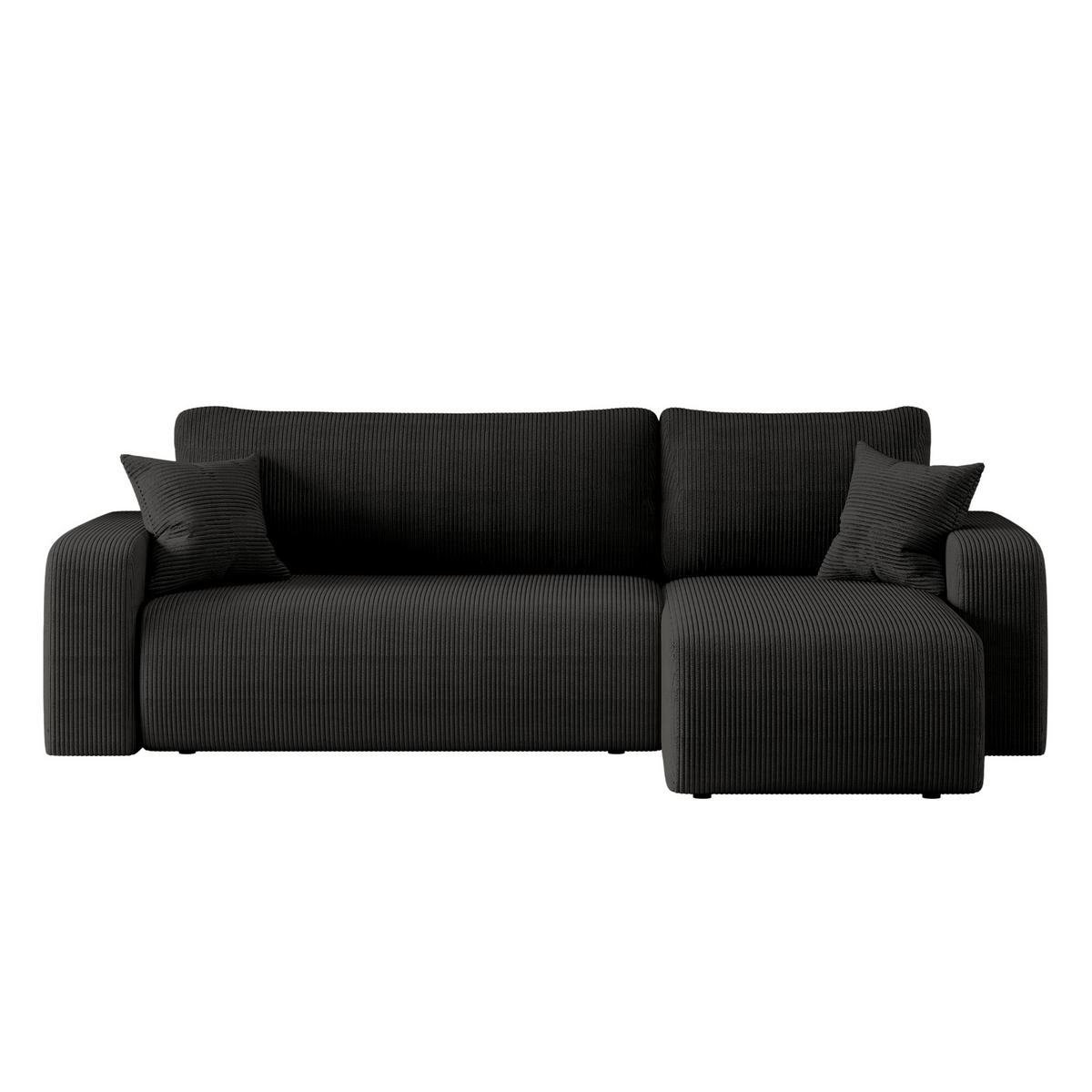 ECKSOFA L-FORM Schlaffunktion Und Bettkasten Eckcouch MILANO L Stoff Dicker Cord Schwarz Rechts - Schwarz, Holz/Textil (244/142cm) - Kaiser Möbel