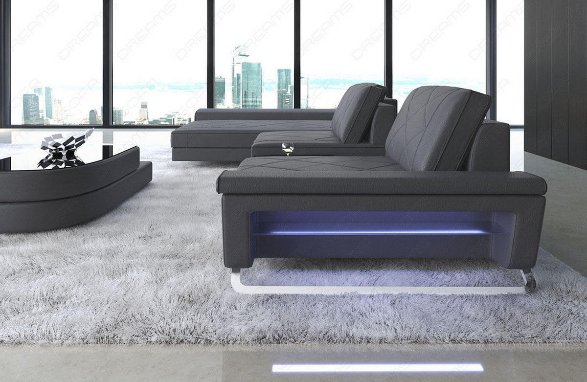 LEDERSOFA Bari L - Schwarz/Grau, Leder (197/369cm) - Sofa Dreams