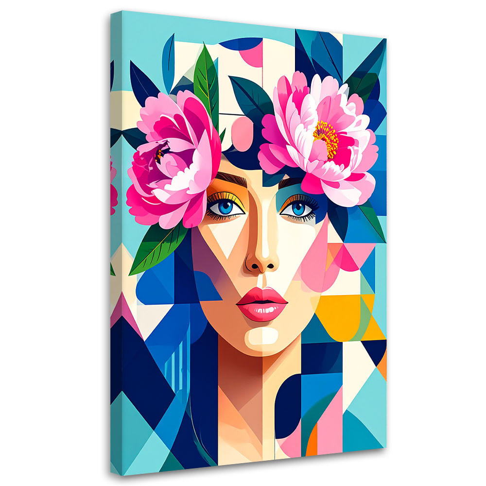 LEINWANDBILD Frau mit Blumen im Bauhaus-Stil 60x90cm - Multicolor, Textil (60/90cm) - Feeby