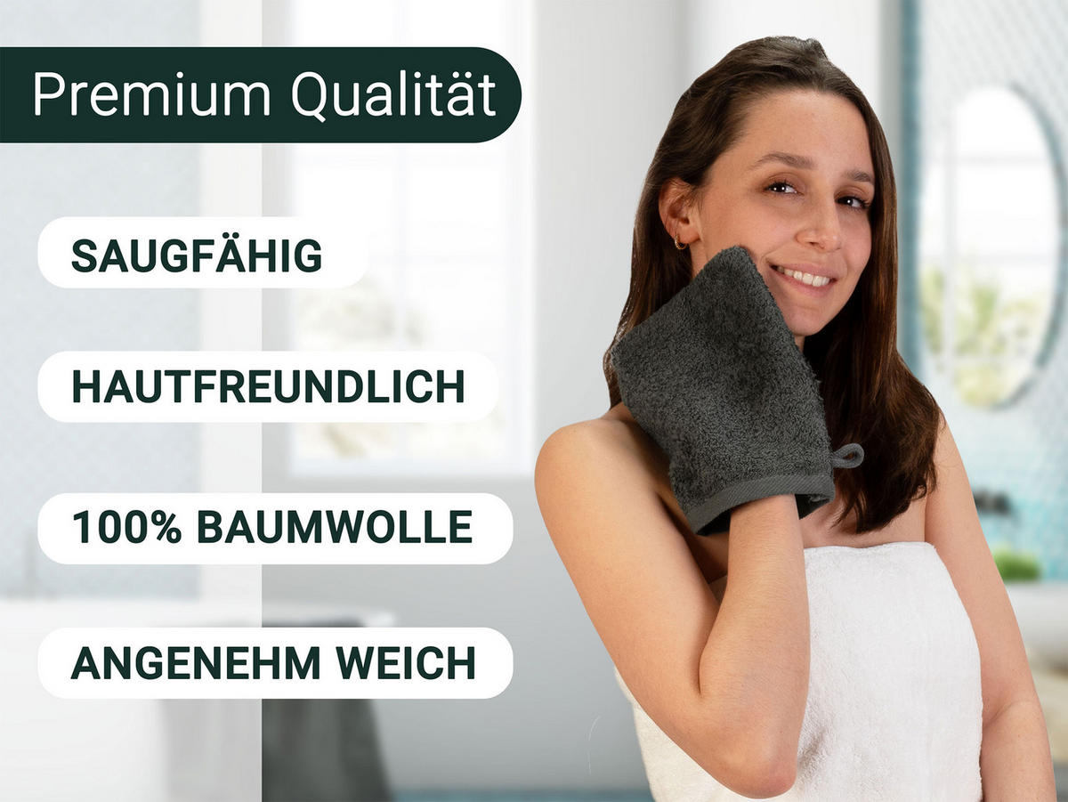 WASCHHANDSCHUH, 10er-Set, 17x21 cm, 100% Baumwolle, Grau - Anthrazit, Textil (17/21cm) - Zollner