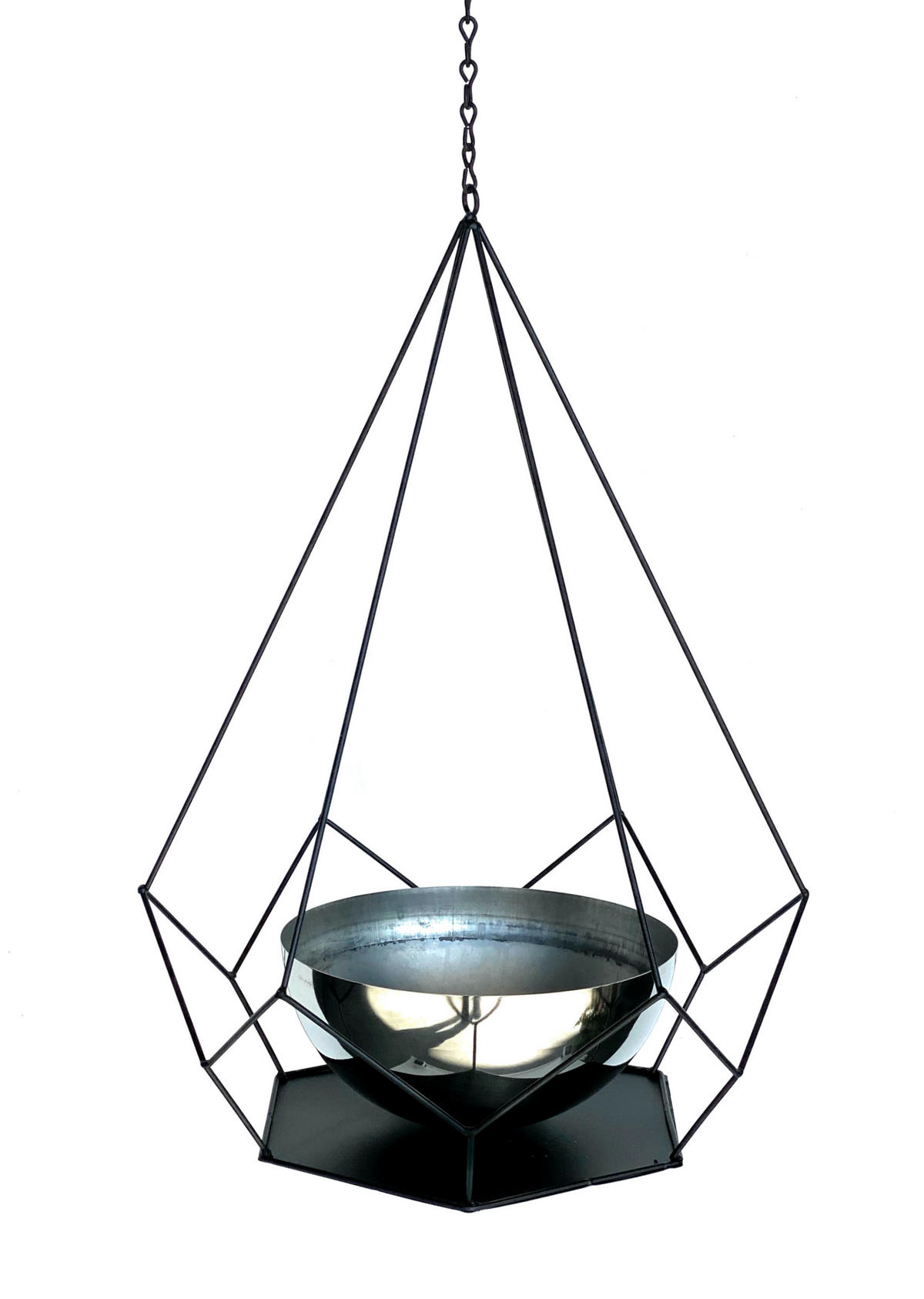 BLUMENAMPEL Innen Metall Wand 76 cm 96095 L mit Topf 6 Ecken - Schwarz, Metall (20/10/20cm) - DanDiBo