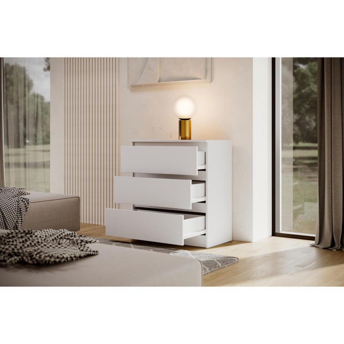 KOMMODE Lemon 70 cm mit drei Schubladen weiß matt - Weiß, Holzwerkstoff (70/78.5/39cm) - Beautysofa