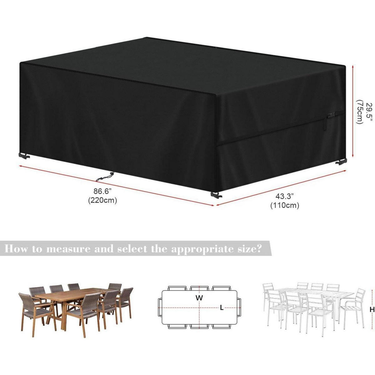 ABDECKHAUBE Gartenmöbel 220x110x75cm Schwarz - Schwarz, Textil (1/1/1cm)