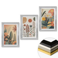 WANDBILDER 3er Set - 20x30 cm Silberner Rahmen - Boho-Pflanzenmuster Natur - Silberfarben, Kunststoff (20/30cm) - ArtPrintCave