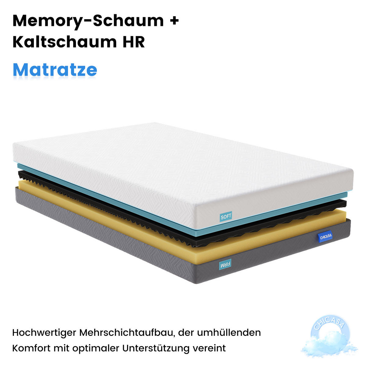KALTSCHAUMMATRATZE H3/H4, 21cm, mit Memoryschaum - Weiß, Textil (180/200cm) - CHICASA