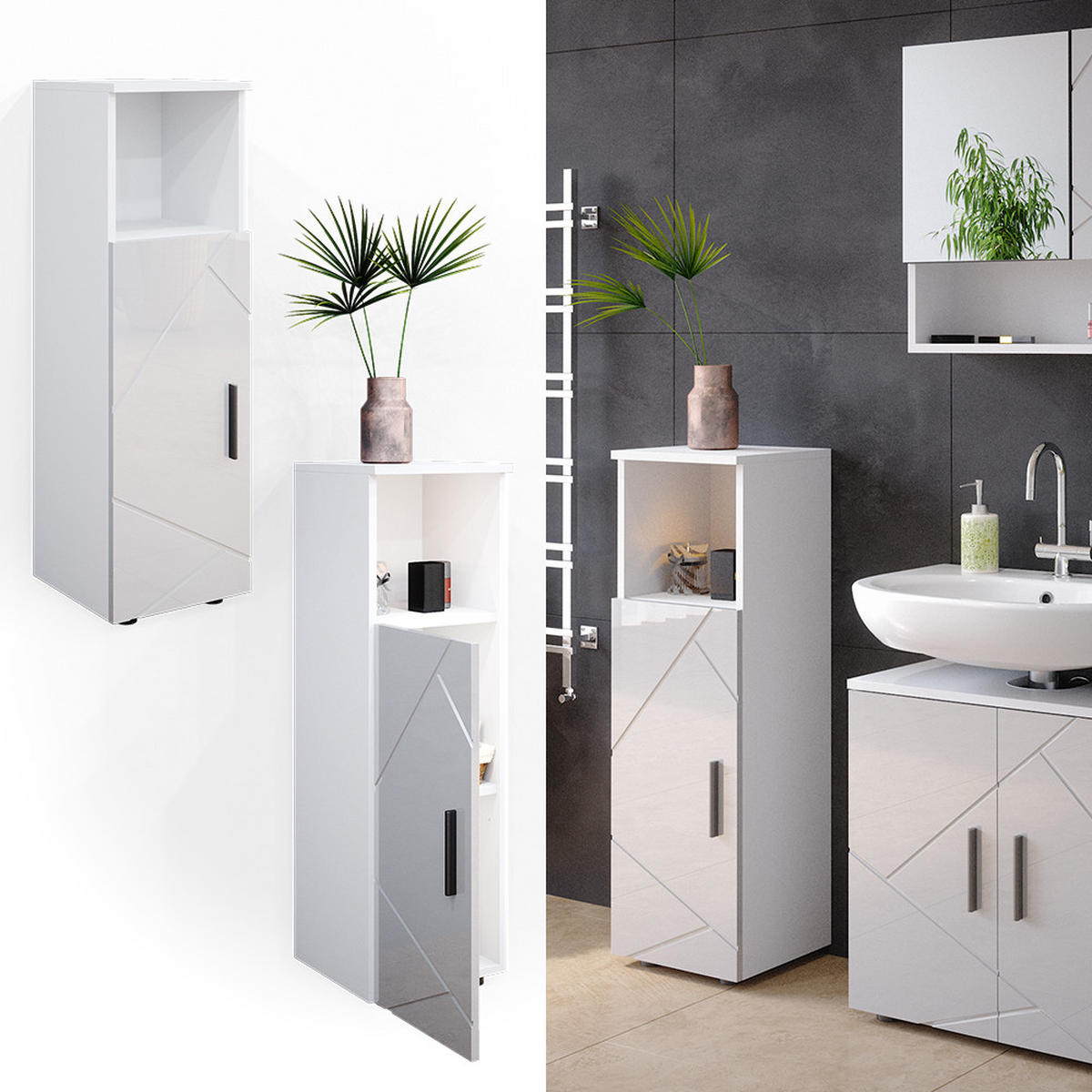 MIDISCHRANK Irma Weiß 30 x 95 cm - Weiß Hochglanz, Holzwerkstoff (30/95/30cm) - Vicco