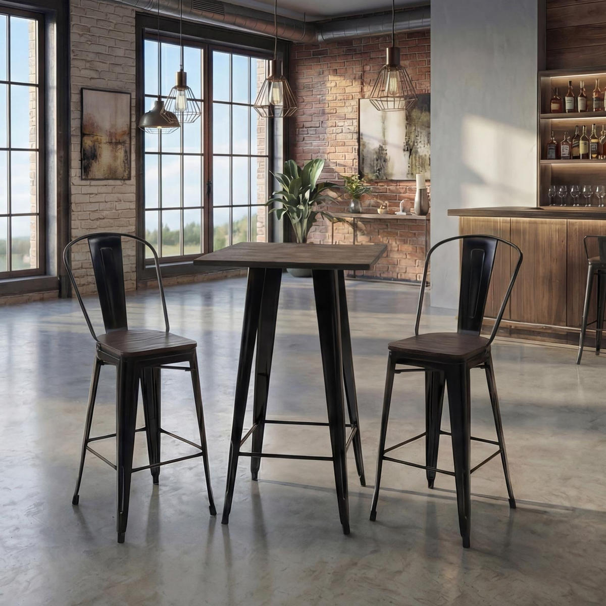 STEHTISCH-SET METALL rechteck Schwarz 3er-Set - Schwarz, Holz (60/60/117cm) - MCW