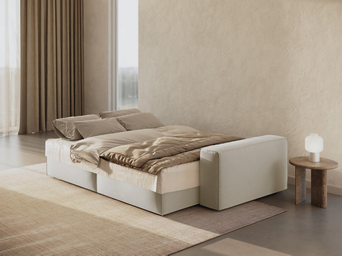 SOFA ausklappbar mit Bettkasten Jodie aus Samt dunkelbeige 3 Sitzplätze - Mokka, Textil (107/86/247cm) - Micadoni