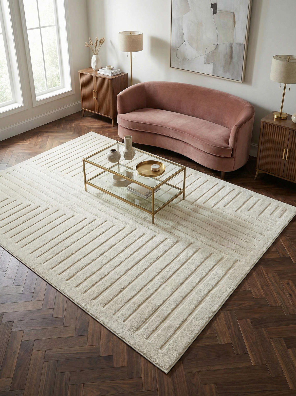 TEPPICH Struktur 3D hoch-tief geometrisch weich pflegeleicht EDEN-Lazonby, Elfenbein 120x170 cm - Champagner, Textil (120/170cm) - KADIMA DESIGN