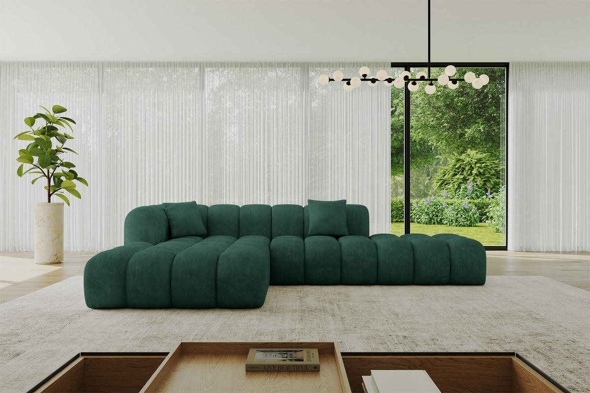 ECKSOFA Ottomane Links OLEA-L2 - 289x176x71 cm Dunkelgrün - Dunkelgrün/Schwarz, Holzwerkstoff/Kunststoff (289/176cm) - ALTDECOR
