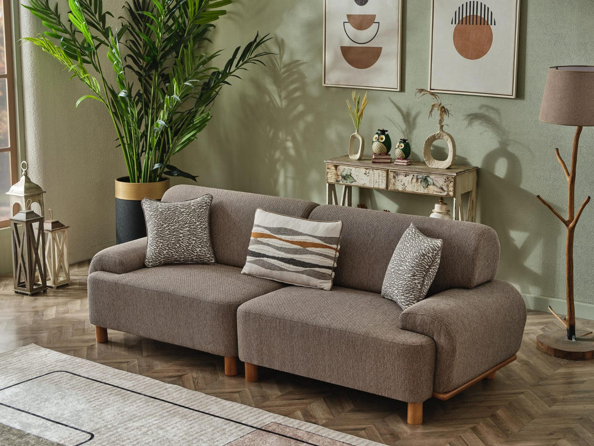 3 Sitzer SOFA Avignon Samt Braun - Braun, Holz/Textil (255/85/95cm) - Villa Möbel