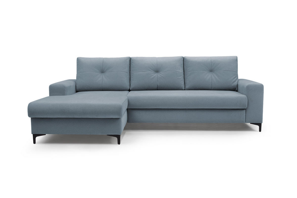 ECKSOFA AVRA L-förmig, mit Stauraumbehälter-in RINO-Stoff, Komfort & Eleganz, lose Rückenkissen, freistehend, LINKS 165x251x85 cm Blue - Blau, Holz/Textil (165/251cm) - DomoHome