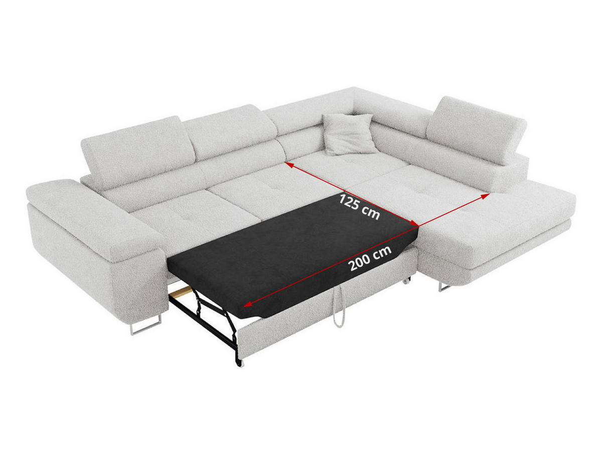 ROHOVÁ SEDAČKA GUSTAW L - Světle šedá Bouclé - Levá Strana - stříbrná/světle šedá, kov/textil (275/205cm) - MKS