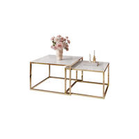 COUCHTISCH YOSHI 2in1 70/70/41 cm Gold chrom / Weißes Glas - Weiß, Glas/Metall (70/70/41cm) - Lookway