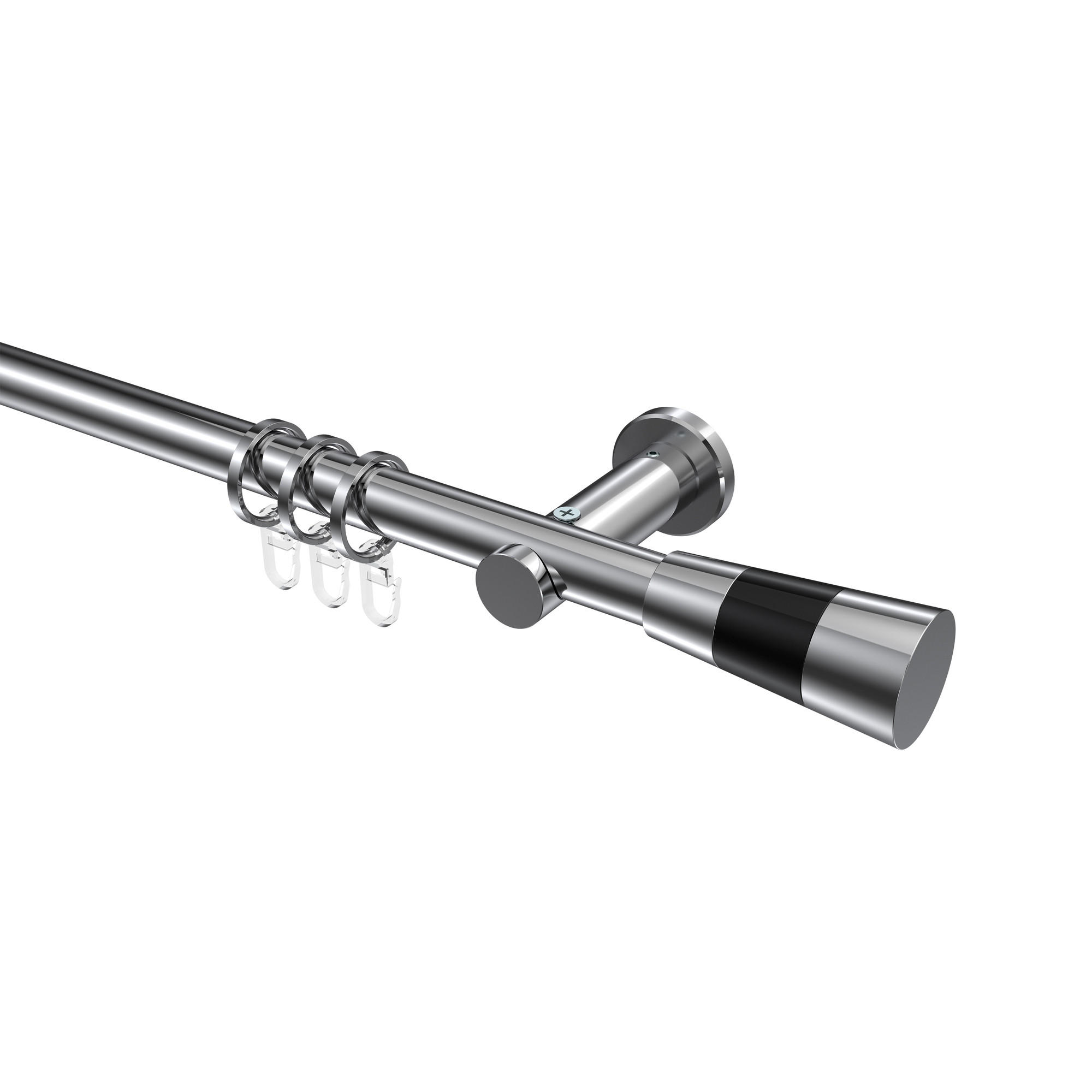 GARDINENSTANGEN-SET Platon Tanara 120 cm, 1-läufig, 20 mm Ø Chrom - Chromfarben/Schwarz, Metall (120cm) - INTERDECO