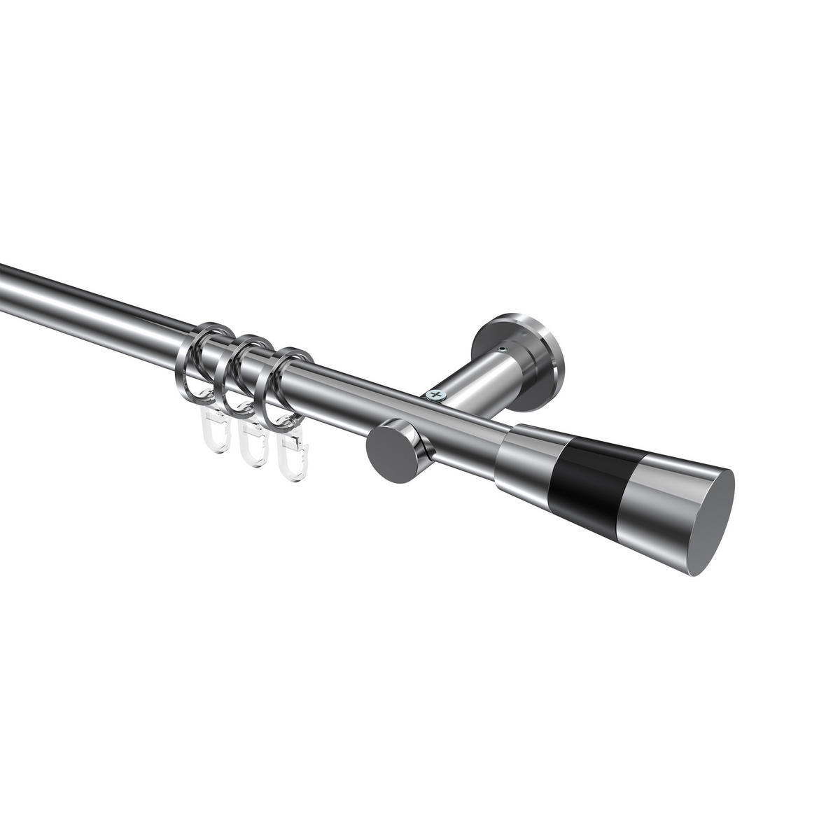 GARDINENSTANGEN-SET Platon Tanara 260 cm (geteilt in 2 x 130 cm), 1-läufig, 20 mm Ø Chrom - Chromfarben/Schwarz, Metall (260cm) - INTERDECO
