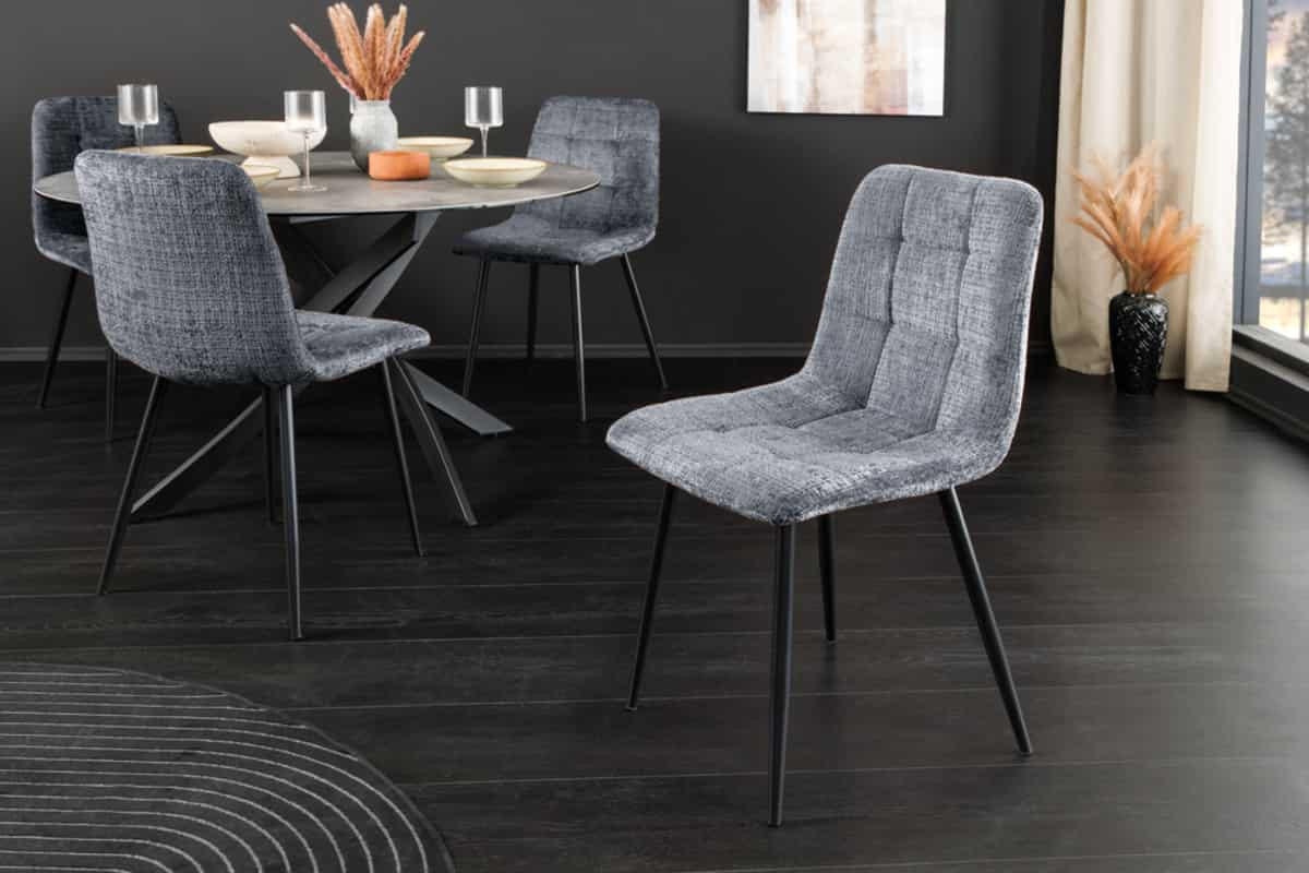 STUHL TRES CHIC Chenille Grau 88 cm - Schwarz/Grau, Textil/Metall (44/88/52cm) - riess-ambiente