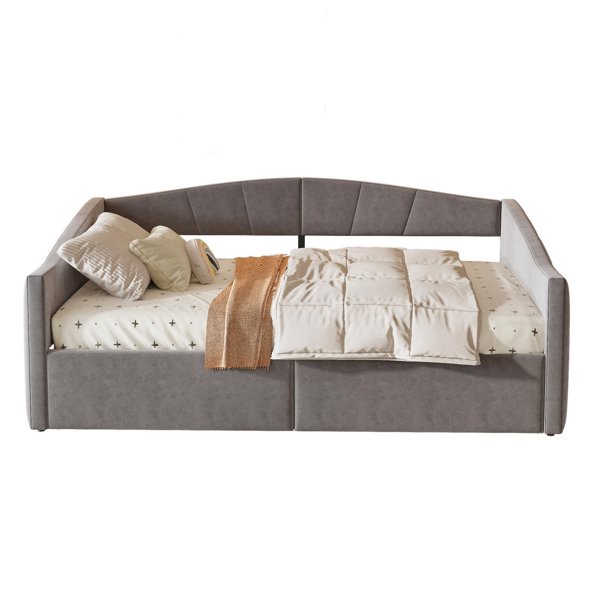POLSTERBETT Schlafsofa 140/200 cm mit hydraulischem Bettkasten, Lattenrost und Armlehnen aus Samt, Grau - Dunkelgrau, Leder (140/200cm) - Redom