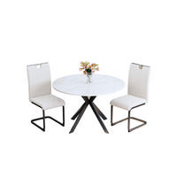 ESSGRUPPE DE-39511 3-teilig, runder Marmortisch Weiß - Weiß, Holzwerkstoff (110/75/110cm) - ComfortXL