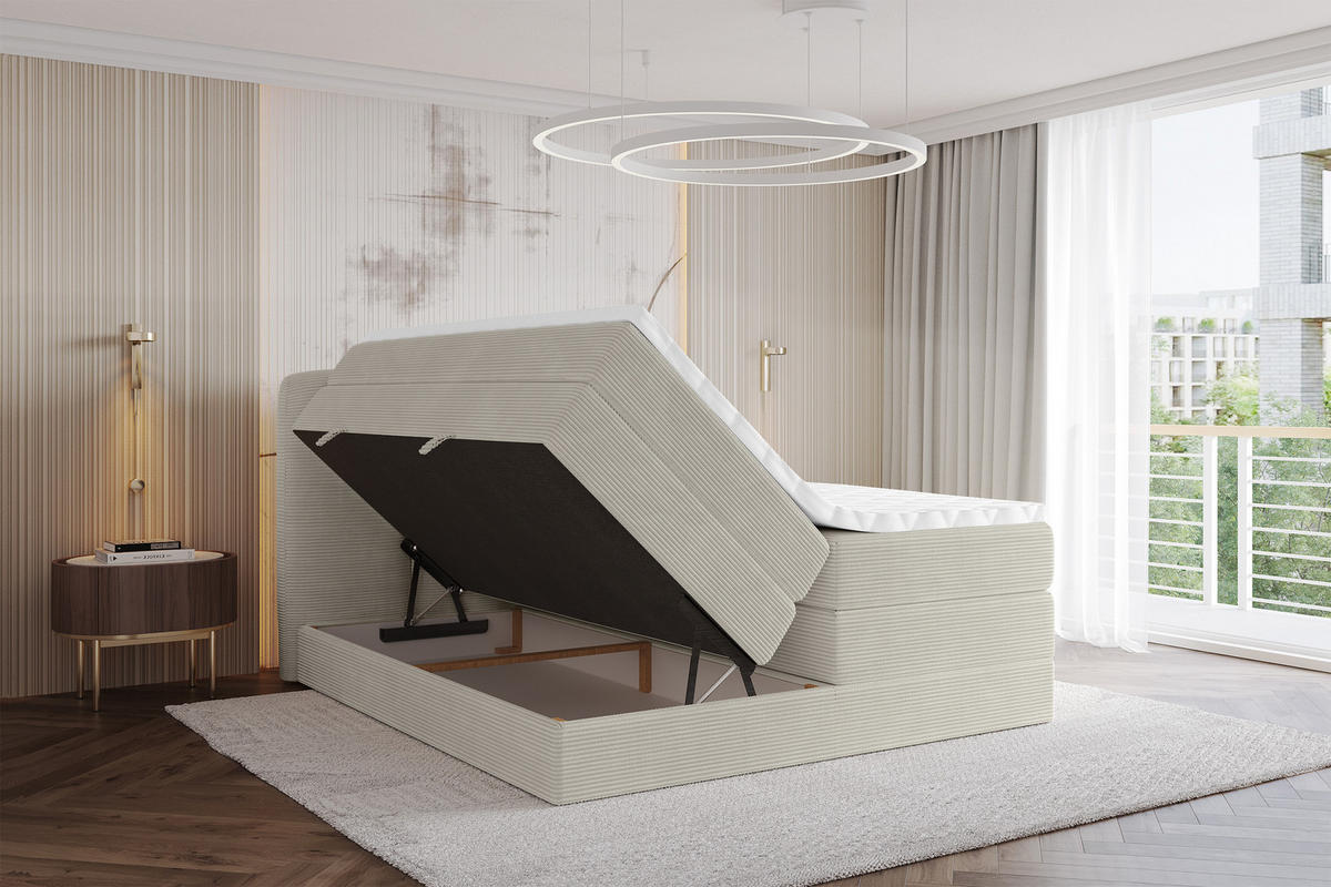 BOXSPRINGBETT mit Matratze H3/H4 - NINA KING - 160x200 cm Creme - Perlmutt, Holzwerkstoff (160/200cm) - ALTDECOR
