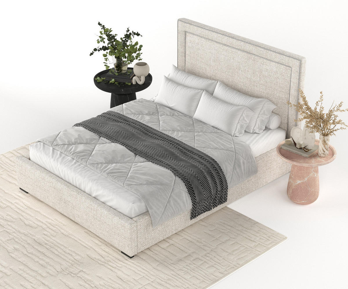 POLSTERBETT Como Creme 140/200 cm im Webstoff - Creme/Schwarz, Holz/Holzwerkstoff (140/200cm) - Maison de Reve