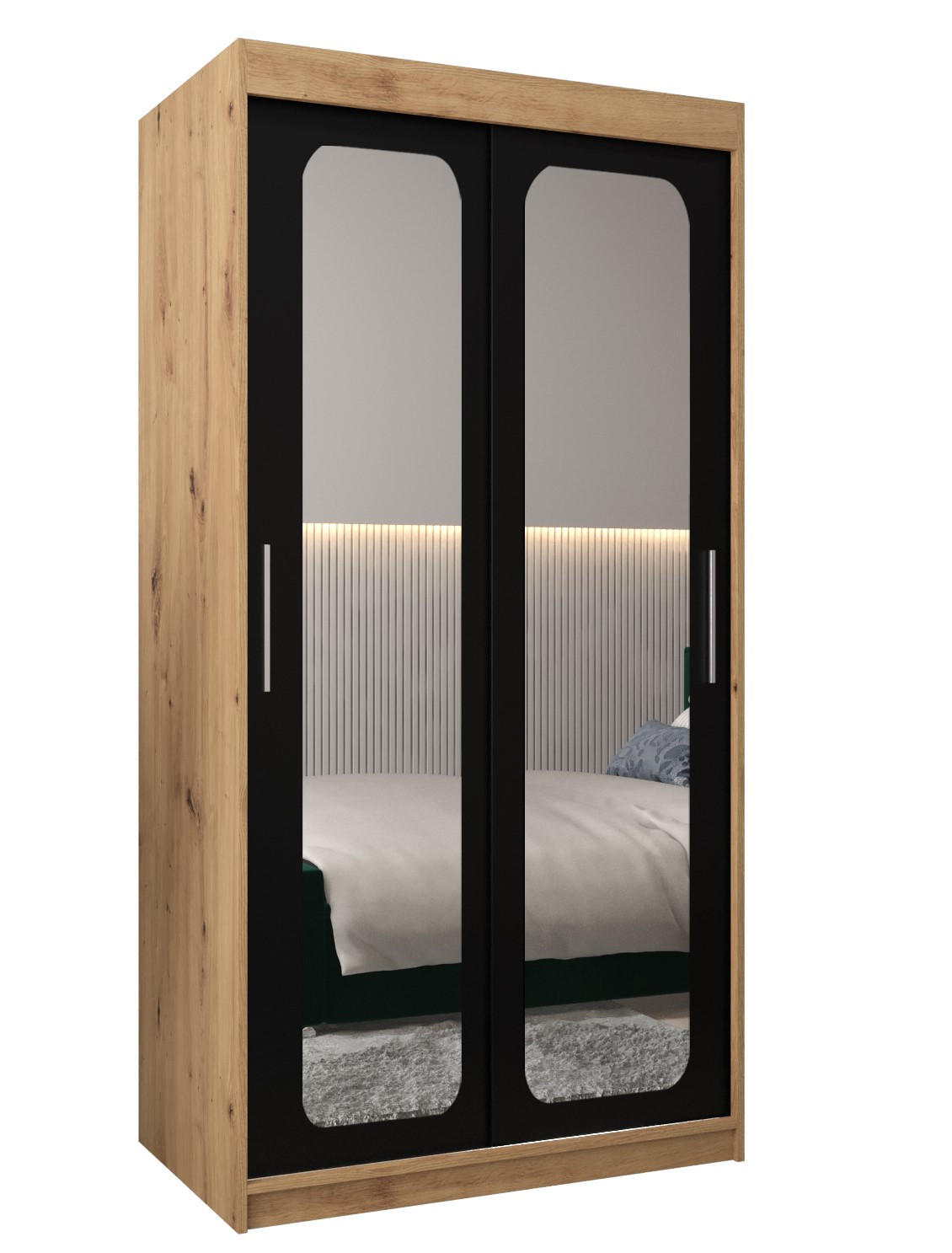 Abiks Möbel Schwebetürenschrank Eiche Artisan, Schwarz 100x200x62 cm